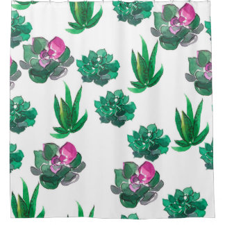 Cortina Para Box Padrão de aquarelas sem costura com suculentos