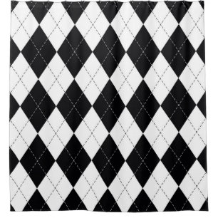 Cortina Para Box Padrão de argyle sem soldadura em preto e branco.