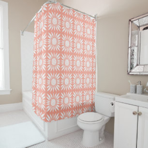 Cortina Para Box Padrão de Azulejo branco cor-de-rosa girassol