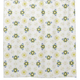 Cortina Para Box Padrão de Azulejo Floral em Aquarela Suave