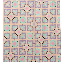 Cortina Para Box Padrão de Azulejo Geométrico Pastel | Rosa Lilás R