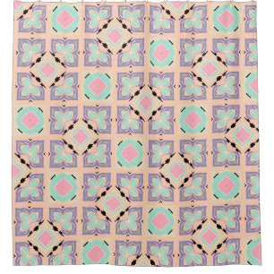 Cortina Para Box Padrão de Azulejo Geométrico Pastel Rosa Lilás R