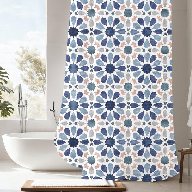 Cortina Para Box Padrão de Azulejo marroquino azul (Criador carregado)