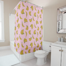 Cortina Para Box Padrão de Banana do Hipster Amarelo e Rosa