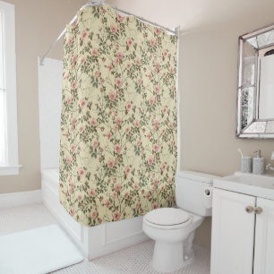 Cortina Para Box Padrão de Botões de Rosas Rosa Aquarela