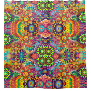 Cortina Para Box Padrão de Buquê Floral Colorida Mandala