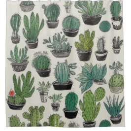 Cortina Para Box Padrão de Cactos Verdes