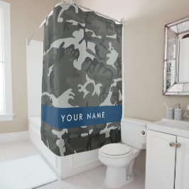 Cortina Para Box Padrão de Camuflagem Cinza, Seu nome, Personalize