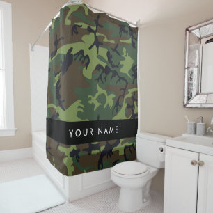 Cortina Para Box Padrão de Camuflagem Verde, Seu nome, Personalizar