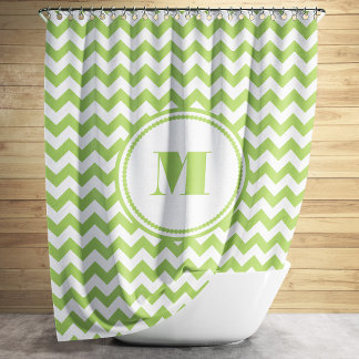 Cortina Para Box Padrão de Chevron Verde Lima e Branco Monogramado