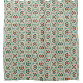 Cortina Para Box Padrão de Círculo Boho Chic Verde Laranja e Azul