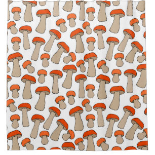 Cortina Para Box Padrão de Cogumelos Vermelho-Laranja-Aspen