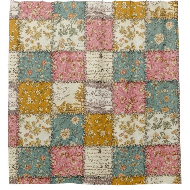 Cortina Para Box Padrão de Colcha de Rosas Shabby Chic (Frente)