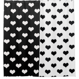 Cortina Para Box Padrão de Coração de Amor Branco Negro