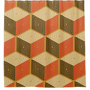 Cortina Para Box Padrão de Cubo Dourado Vermelho