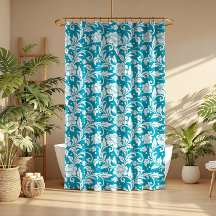 Padrão de Damasco Floral Turquesa e Branco