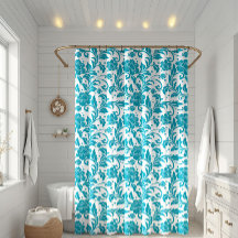 Padrão de Damasco Floral Turquesa e Branco
