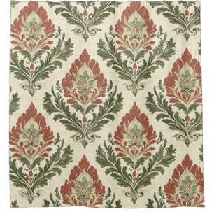 Cortina Para Box Padrão de Damasco Vermelho Verde Vintage (5)