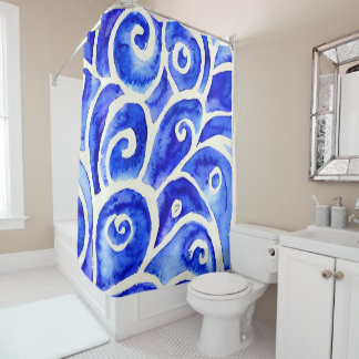 Cortina Para Box Padrão de Design de Abstrato azul e branco