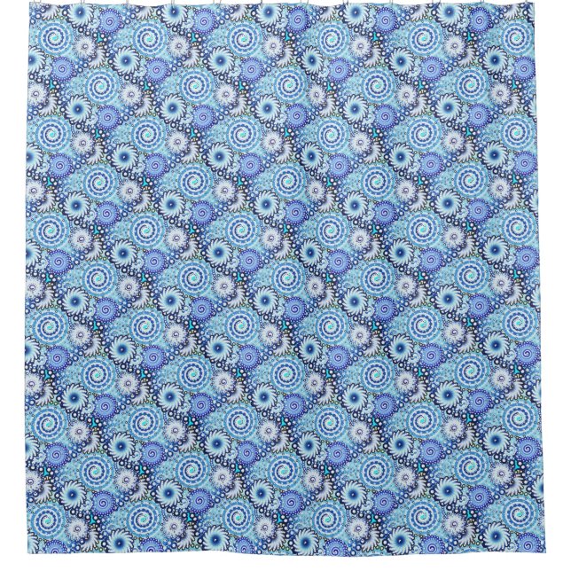 Cortina Para Box Padrão de espiral frontal, tons de azul (Frente)