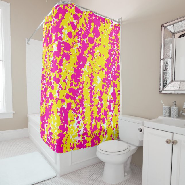 Cortina Para Box Padrão de espuma rosa e amarela (In Situ)