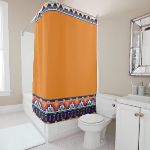 Cortina Para Box Padrão de Estilo Nativo Azul Laranja-Laranja-Sudoe