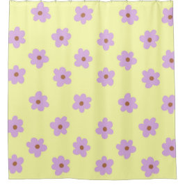 Cortina Para Box Padrão de Flor Amarelo Púrpura Y2K do Hippie Retro