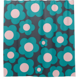 Cortina Para Box Padrão de Flor de Hippie Cor-de-Rosa-Azul