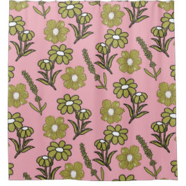 Cortina Para Box Padrão de Flor de Hippie Funky Y2K Retro Rosa Verd