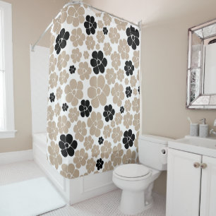 Cortina Para Box Padrão de Flor de Trendy em Taupe, Preto e Branco
