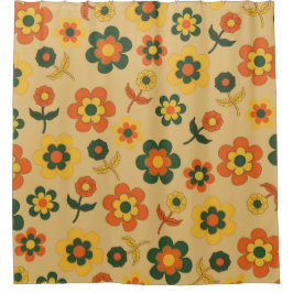 Cortina Para Box Padrão de Flor do Laranja de Imagem Retroativa 70s