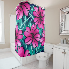 Cortina Para Box Padrão de Flor Rosa Brilhante Grande