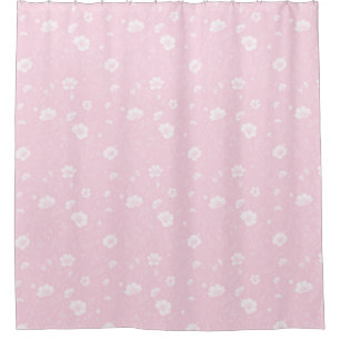 Cortina Para Box Padrão de Flor Silvestre Rosa e Branco Atenuado