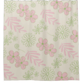 Cortina Para Box Padrão de Flor Verde Rosa bege Retroativo Y2K 70s