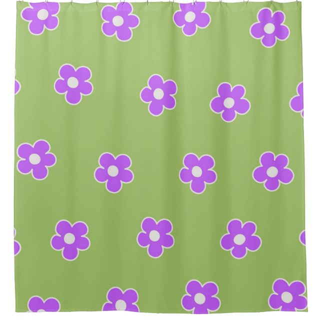 Cortina Para Box Padrão de Flor Y2K Retro Roxo Verde (Frente)