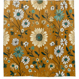 Cortina Para Box Padrão de Flores de Mostarda Retro de Outono