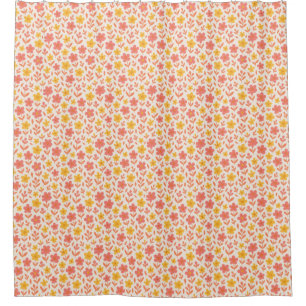 Cortina Para Box Padrão de flores rosa e amarela