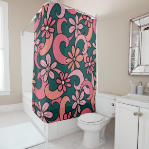 Cortina Para Box Padrão de Flores Verde Verde-Cor-de-Rosa Girly Gro
