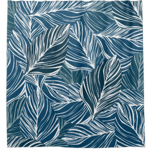 Cortina Para Box Padrão de Folha Azul: Papel de Wallpaper Vintage.