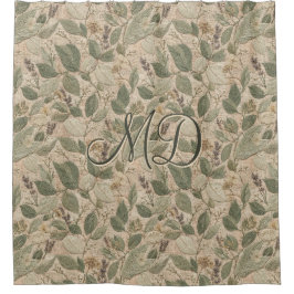 Cortina Para Box Padrão de Folha Elegante em Verde Cottagecore