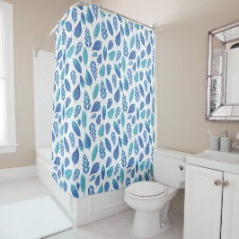 Cortina Para Box Padrão de Folhas de Aquarela Azul