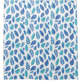 Cortina Para Box Padrão de Folhas de Aquarela Azul