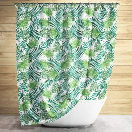 Cortina Para Box Padrão de Folhas de Palmeira Tropical Verde