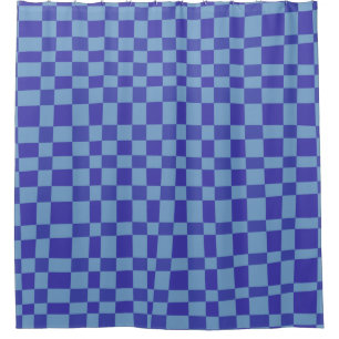 Cortina Para Box Padrão de Formas Verificadas com abstrato em Azul