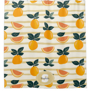 Cortina Para Box Padrão de Fruta de Citros Vibrante com Folhas Verd