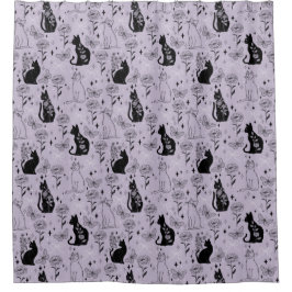 Cortina Para Box Padrão de Gato Preto Místico e Borboleta | Witchy