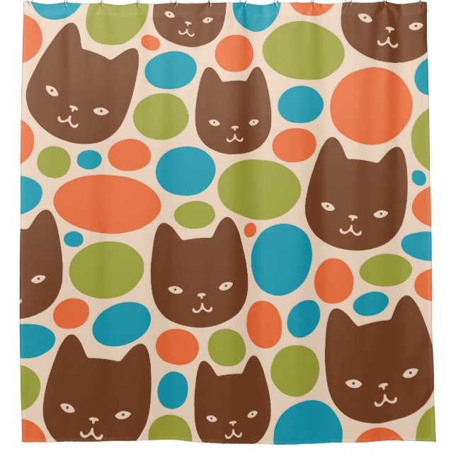 Cortina Para Box Padrão de Gatos de bolinhas (Frente)