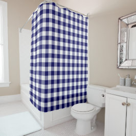 Cortina Para Box Padrão de Gingham Branco e Marinho Clássico
