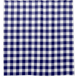 Cortina Para Box Padrão de Gingham Branco e Marinho Clássico