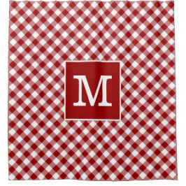 Cortina Para Box Padrão de Gingham Branco e Vermelho Monograma Negr
